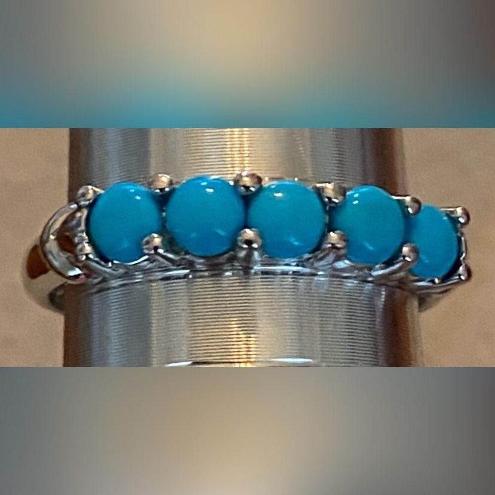 Sterling Silver 925 Turquoise 5-Stone Band Ring Signed NF Southwestern Size 10